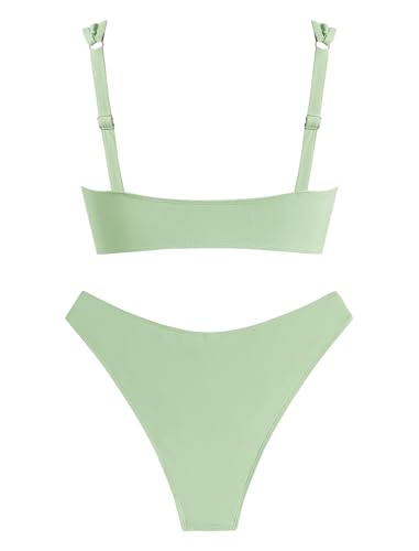 ZAFUL Lace Bikini Set for Women Wide Straps Solid Ruffle High Cut 2 Piece Swimsuit Bathing Suits4