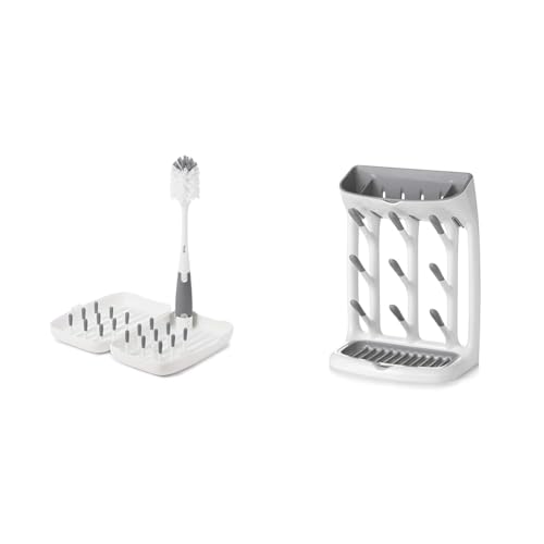 Image of OXO Tot Travel Size Drying Rack with Bottle Brush- Gray & Plastic Tot Space Saving Drying Rack for Kitchen