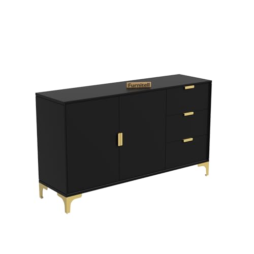 Image of Wooden Sideboard Cabinet for Living Room | Side Board Crockery Cabinet with 2 Doors & 3 Drawers Storage for Dining, Drawing and Home Office | HDMR Premium Wood & Iron, Forest Green