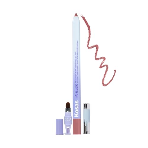 Kosas Hotliner Retractable Lip Liner Pencil with Built-In Brush & Sharpener - Easy Contouring, Hydrating, Long-Lasting - Pigmented Creamy Texture for Plumping Lips - Hyaluronic Acid & Konjac - Mega