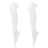 Women's Cotton Opaque Knee High Socks Smooth Edge Bow Socks Cute Soft Knee Uniform Dress Sock with Bow Lolita Gothic (White)