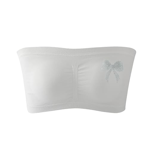 Womens Strapless Bandeau Bras Plus Size Fashion Printed Stretchy Comfy Wireless Sport Bra Tube Top Underwear White 3X-Large