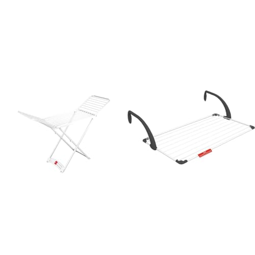 Vileda Solar, Tendedero Plegable de Resina, Plástico, Uso Interior y Exterior, Medidas Cerradas, 125.5 x 9.5 x 55 & tendedero de balcón o terraza, Compacto y fácil de Guardar, 110 x 56 x 28 cm