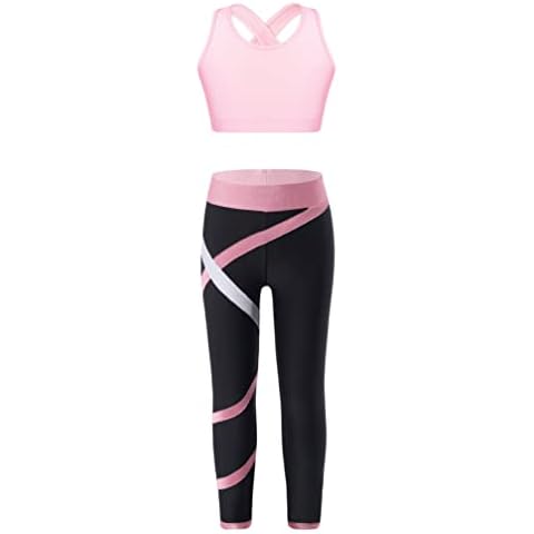TiaoBug Conjunto Deporte Niña Crop Top y Pantalones Largos Rotos Cover