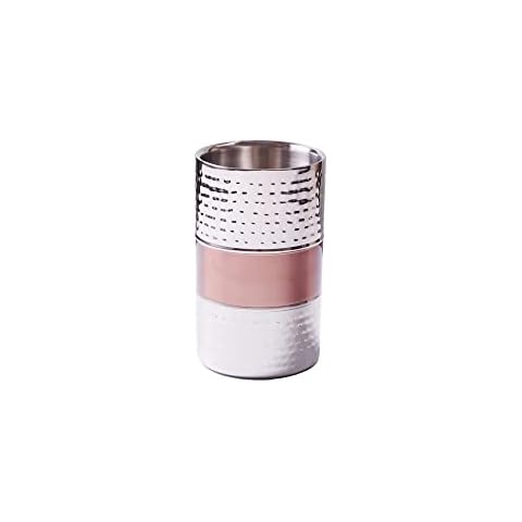 Sol Living Wine Chiller Bucket - Double Wall Stainless Steel Barware - Wine & Champagne Holder - Cooler for Home, Bars, Restaurants, Commercial Use - Shiny Finish - Hammered Copper, 1.6 qt Cover