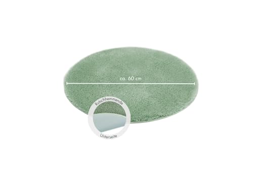 andiamo Badematte rutschfest Florida - Badezimmerteppich weich und flauschig - Badteppich rutschfest waschbar Duschvorleger Badvorleger für Badezimmer 60 cm rund Salbei