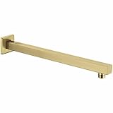 Square Shower Arm with Flange in Brushed Brass 16 Inch Wall Mounted Rainfall Shower Head Extension Arm, Stainless Steel, Brushed Gold