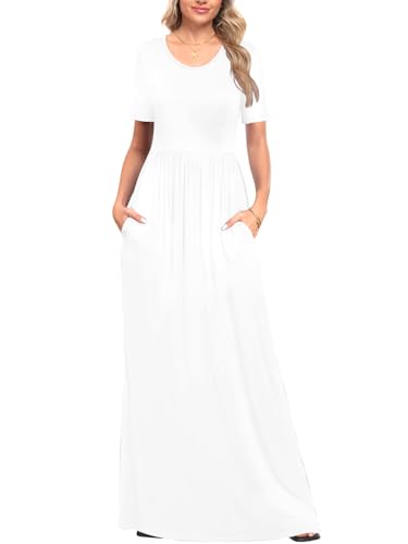 Linkily Maxi Dress Casual Long Dresses with Pockets White Large