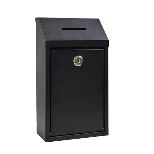 Image of PRITOK Wall Mounted Lockable Mailbox: Weatherproof Metal Donation Box, Secure Suggestion Box with Lock, Outdoor Weatherproof Post Box, for Home Office Outdoor Use (143×70×260mm Black)