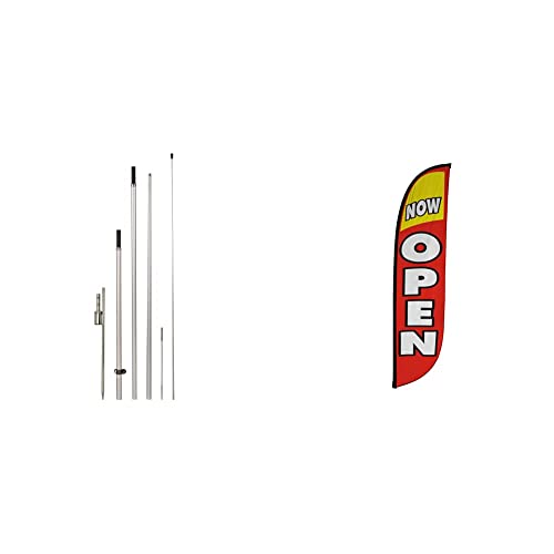 LookOurWay Feather Flag Ground Spike & 5-Piece Pole Set for Feather Flags 12ft and LookOurWay Feather Flag - 12ft Tall Advertising Flag Banner for Business and Events Promotion - Flag Only - Now Open, Red (10M1200030)