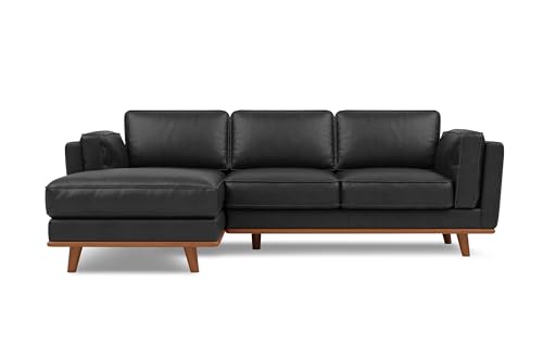 Image of Valencia Artisan Full Leather Sofa - Left Chaise Sectional Couch - Pure Full Italian Nappa Leather Couch, Solid Wood Accent and Ultimate Comfort, Black
