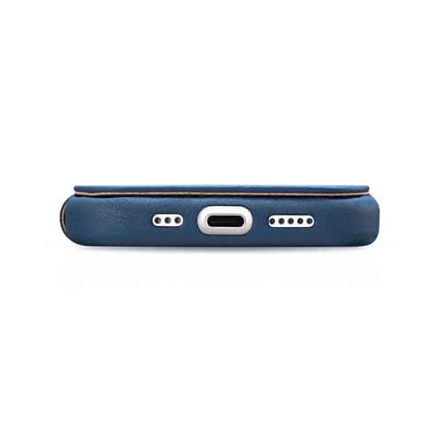 Coque pour iPhone 15 l'histoire d'un cuir véritable bleu unique - 5