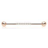 Diseño brillante de la barra industrial: 1 barra industrial de acero quirúrgico 316L de 14 g, una fila de circonitas cúbicas brillantes en el centro de la barra, brillante y elegante