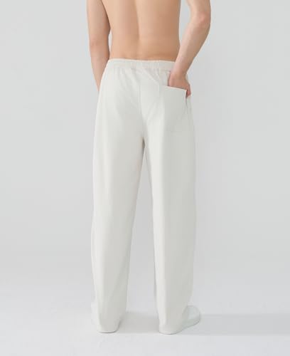 Susclude Baggy Pants Men Wide Leg Casual Y2k Sweatpants Lightweight Elastic Waist Relaxed Fit Drawstring Pants White3