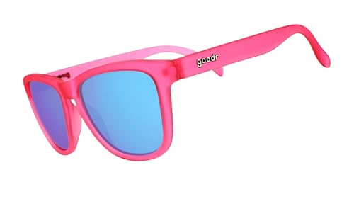 goodr Flamingos On A Booze Cruise Polarised Sunglasses for Men & Women Medium Sized (OG) Pink Translucent Frames with Teal Mirored Reflective Lens UV400 Protection No Slip No Bounce