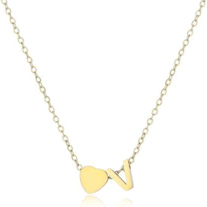 A-Z Personalized Letter Necklace Set, Gold Initial Necklace with Heart & Letter Pendant, Customizable Stainless Steel Pendant, Elegant & Minimalist Jewelry for Women, Fashionable Gift