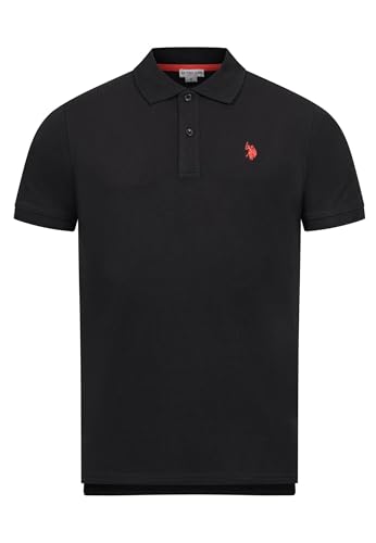 U.S. POLO ASSN. Herren Poloshirt (S-3XL) Basic Kurzarm Pique Polohemd P001 - Schwarz-Rot Größe L - Gr. L