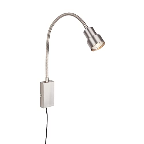 BRILONER Leuchten - Bettleuchte, Wandleuchte, Leselampe inkl. Flexarm, An-/Ausschalter via Touchfunktion, 1x LED/GU10, 5 Watt, 400 Lumen, 3.000 Kelvin, Metall, Matt-Nickel