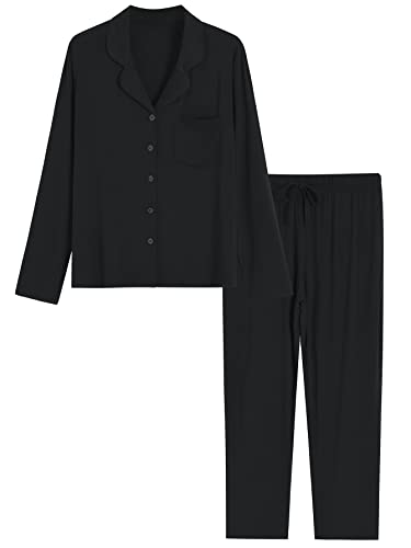 Latuza Women's Petite Pajamas Set Petite Length Shirt Pants M Black