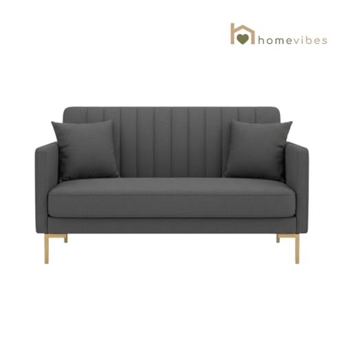 Image of 2 Seater Velum Fabric Sofa Set for Living Room, Modern Design with High Density Foam, Solid Wood Frame, Ergonomic Comfortable Seating for Home & Office (Dark Grey, 2 Seater) | Soft foam comfort, Strong wood frame