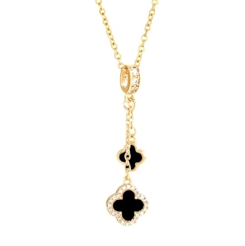 Stainless Steel Double Pendant Clover Necklace with Cubic Zirconia Beads Necklace for Women- Gold Plated- 16 inches to 18 inches Adjustible Chain- a Touch of Glamour. The necklace is perfect for everyday wear or special occasions.