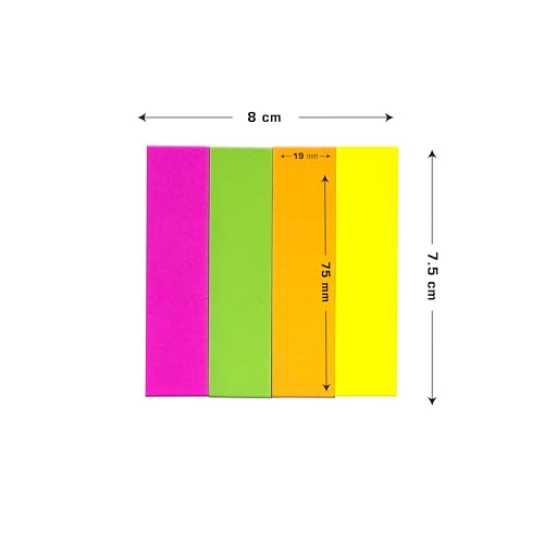 Image of Cubic Prompt Neon Sticky Note Pad Page Markers - Fluorescent Color Flags Pack of 3 - 1.9cm x 7.5cm, 160 Sheets Each