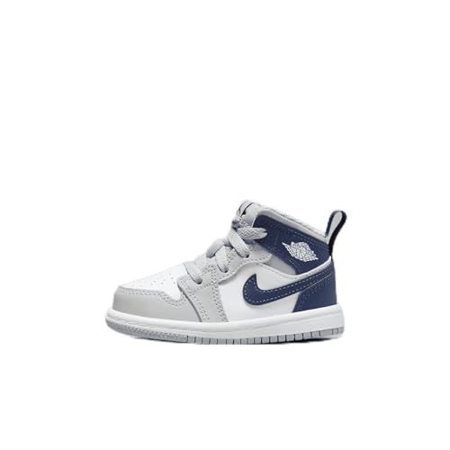 Jordan 1 Mid Baby/Toddler Shoes (DQ8425-104, White/Wolf Grey/Midnight Navy) Size 4