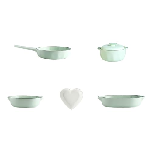 Platos frescos de cerámica de color sólido para el hogar, exquisitos platos de alta temperatura, juego de 5 piezas interior y exterior, verde claro