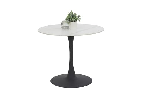Hela Tische, Esstisch Rund Paola, Dekor Marmoroptik, Steinplatte-Sintered Stone 16mm Matt weiß, Maß Ø90x75cm