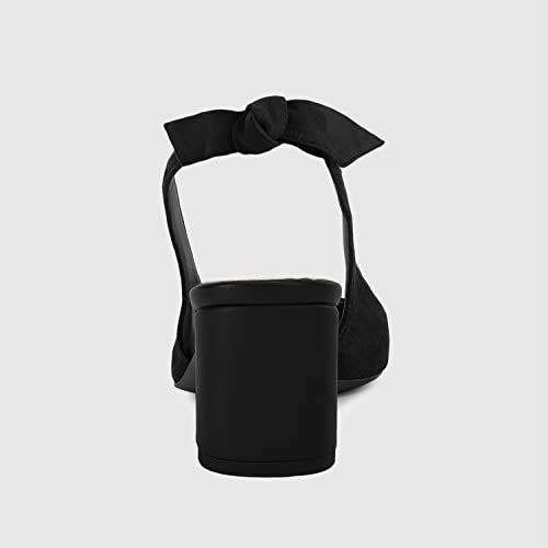 Juliet Holy Womens Pumps Pointed Toe Slip on Slingback Cute Bowknot Classic Chunky Block Heels4