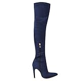 KKKMART Botas largas de Invierno para Mujer de 11 cm/4,33 Pulgadas con tacón de Aguja y Ante elástico de Color Liso, Botas hasta la Rodilla de Gran tamaño
