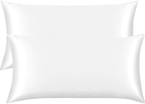 FLXXIE 2 Pack Satin Pillowcases for Skin and Hair, Luxurious and Silky Queen Pillow Cases with Envelope Closure, White, 50x75 cm