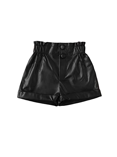 Wdirara Toddler Girl's Paper Bag Waist Button Front Wide Leg Pu Leather Shorts Black 120 #TOP26