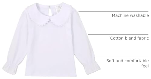 Image of Peter Pan Collar Shirt Toddler Baby Girls White Blouse Puff Sleeve Top | White Collared Shirt Girls, Toddler Long Sleeve Ruffle Shirt, Short Sleeve Button Down Shirt, Kids Scalloped Collar Blouse