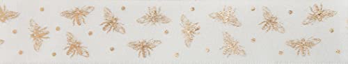 Berisfords Ribbon Reel, Polyester, White/Gold, One Size
