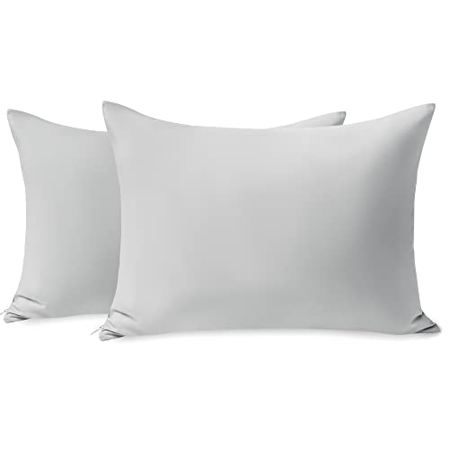 Image of TILLYOU Toddler Pillowcase 2 Pack with Zipper,Silky Soft Microfiber 13 inch x 18 inch Kids Travel Pillow Cases,Gray
