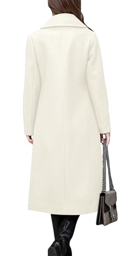 ebossy Women's Elegant Notched Lapel Overcoat Single Breasted Button Mid Long Wool Blend Pea Coat2