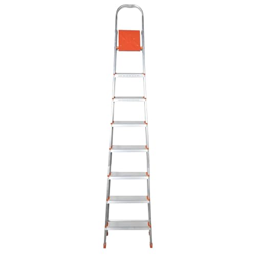 Image of Casa Copenhagen Designed in Denmark, 8-Step Foldable Aluminium Ladder Laser Cut with Super Advance Sure-Hinge Technology,7 Years Warranty - Orange