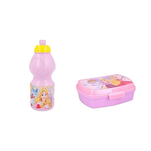 ALMACENESADAN, 5011, Pack vuelta al cole princesas look; compuesto por Botella sport 400ml y sandwichera rectangular multicolor, productos reutilizables, sin BPA