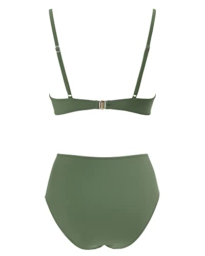 RXRXCOCO High Waisted Bikini Set Push Up Bikini Top with Tummy Control Bikini Halter Neck Underwired Padded Bikini 2 Piece