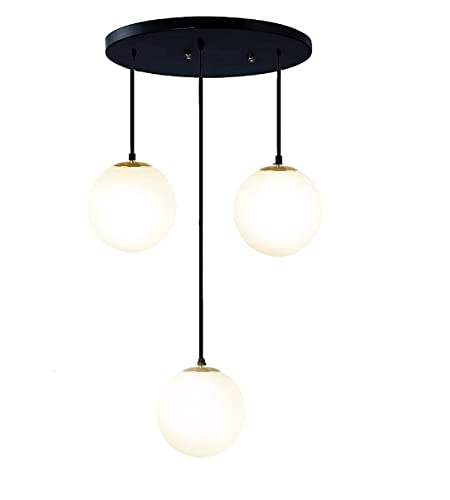 Image of Mahganya Glass Ceiling Hanging Light for Living Room Center, Chandelier Pendant Light for Drawing Room Center, Dining Table Round Cluster Hanging Lamp, Decorative Lamps, 3 Light Jhumar (White Shade)