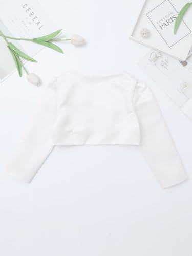 JEATHA Kids Girls Long Sleeve Bolero Shrug 3D Applique Satin Open Front Cardigan Flower Girl Dress Cover Up4