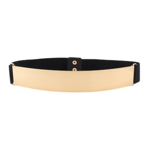 Women's Elasticated Leather Belt, 1.6' (4cm) Glossy Wide Metal Belt, Alloy Locking Buckle Belt Decoration