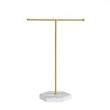 QLPLYZON Bijoux Présentoir De Bijoux,Socle En Marbre ?Porte-Bijoux Avec Barres En Métal En T Avec Trous, Plateau, Pour Colliers, Bracelets, Boucles D'oreilles (blanc)