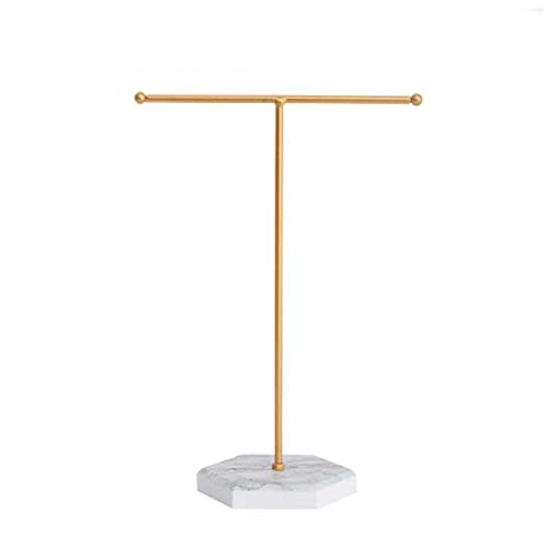 QLPLYZON Bijoux Présentoir De Bijoux,Socle En Bois Porte-Bijoux Avec Barres En Métal En T Avec Trous, Plateau, Pour Colliers, Bracelets, Boucles D'oreilles (blanc)