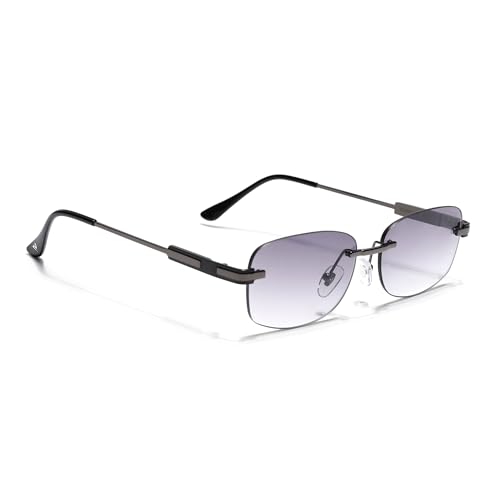 Voyage Rimless Sunglasses for Men Women (Black Lens Grey Frame