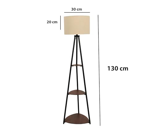 Image of AKWAY Bamboo Tripod Floor Lamp for Living Room Cane Floor Lamp for Home Rattan for Living Room Standing Lamp Wooden Floor Standing lamp for Bedroom (Bulb Not Included) (Tripod Shelf Fabric 12 inchx8 inch)