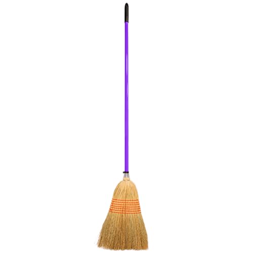 Red Gorilla Traditional Standard Corn Broom in Purple with Natural Straw Bristles Outdoor or Indoor Sweeping Brush for Yard Stable Garden Wooden Handle 1.5m