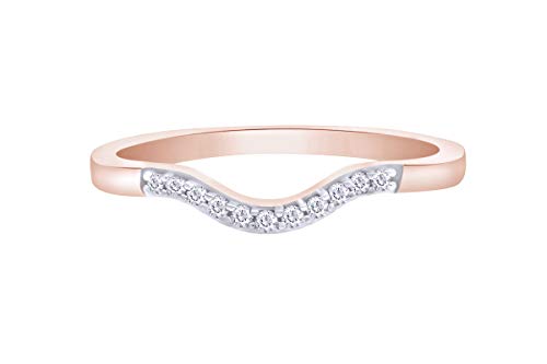 Jewel Zone US White Natural Diamond Accent Curved Wedding Band Ring in 14k Gold Over Sterling Silver (0.06 Ct) (Rose Gold Plated Silver, 7)