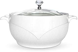 ABHOME Ceramic Soup Tureen with Glass Lid Porcelain Serving Tureen Soup for Restaurant Home Kitchen Decoration Cute Ceramic Covered Tureens for Soup, White Porcelain (7.48 in)